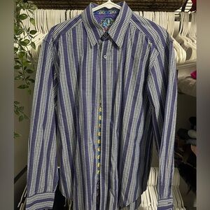 $298 Robert Graham Men's Blue and White Checkered Shirt